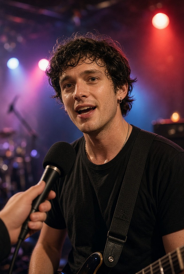 Band member interview at live music venue